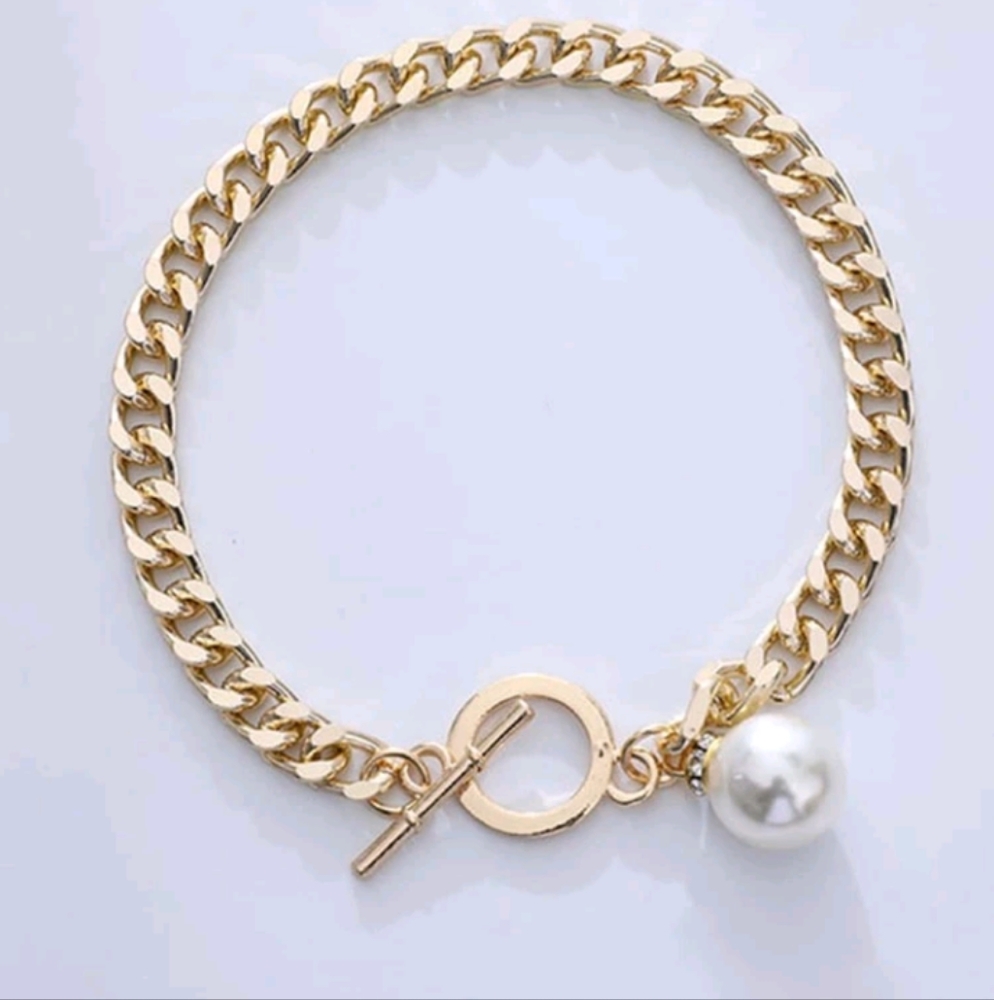 2pc Set Faux Pearl Link Ankle Charms
